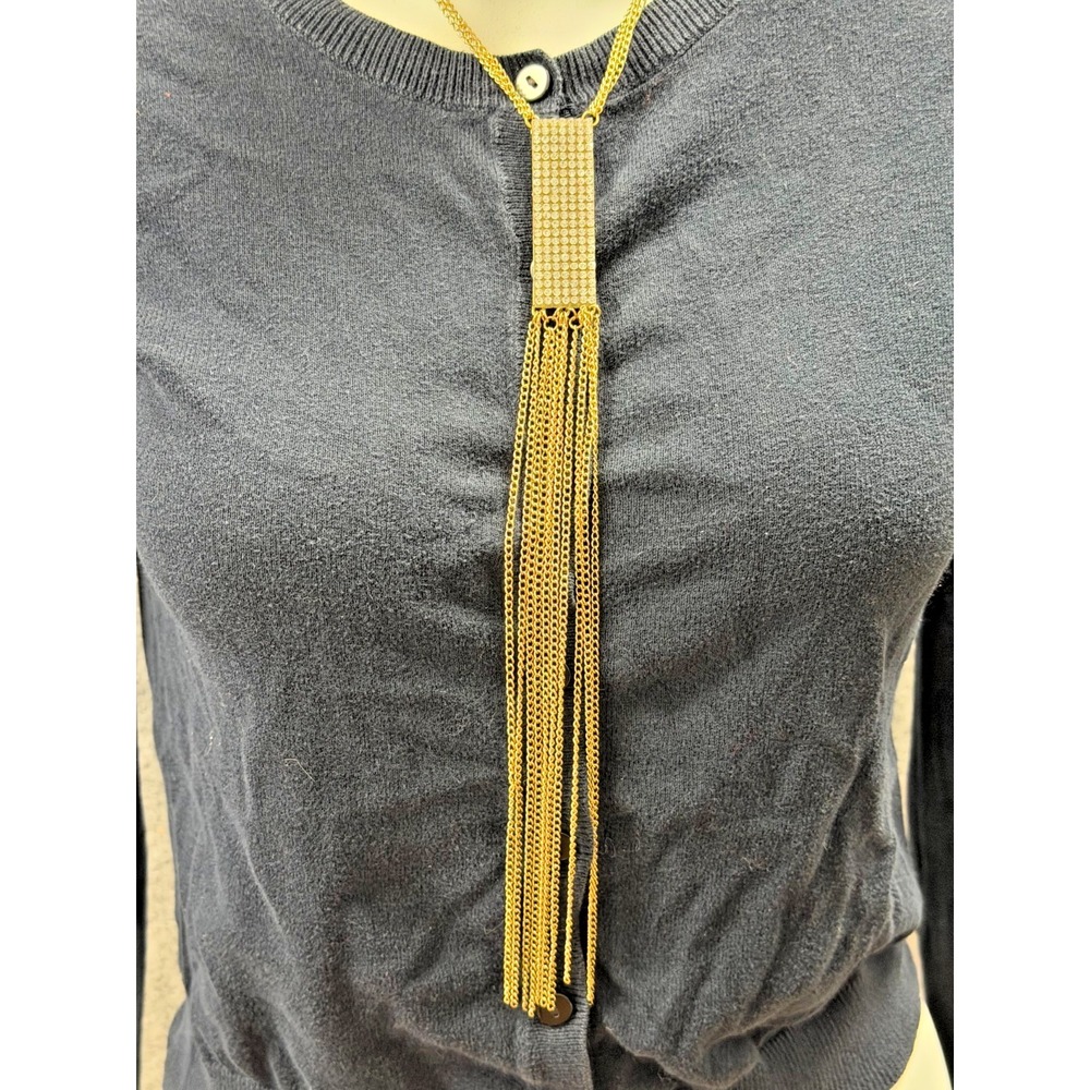 Goldtone Tassel Rhinestone and Chain Necklace - Picture 2 of 7